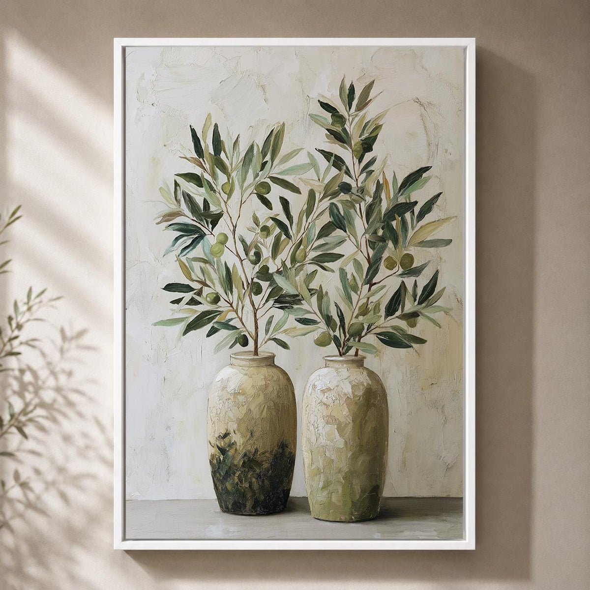 Olive Branch Framed Canvas Art, Mediterranean Olive Tree Painting, Tuscan Farmhouse Kitchen Print by The Wall Art Studio -...