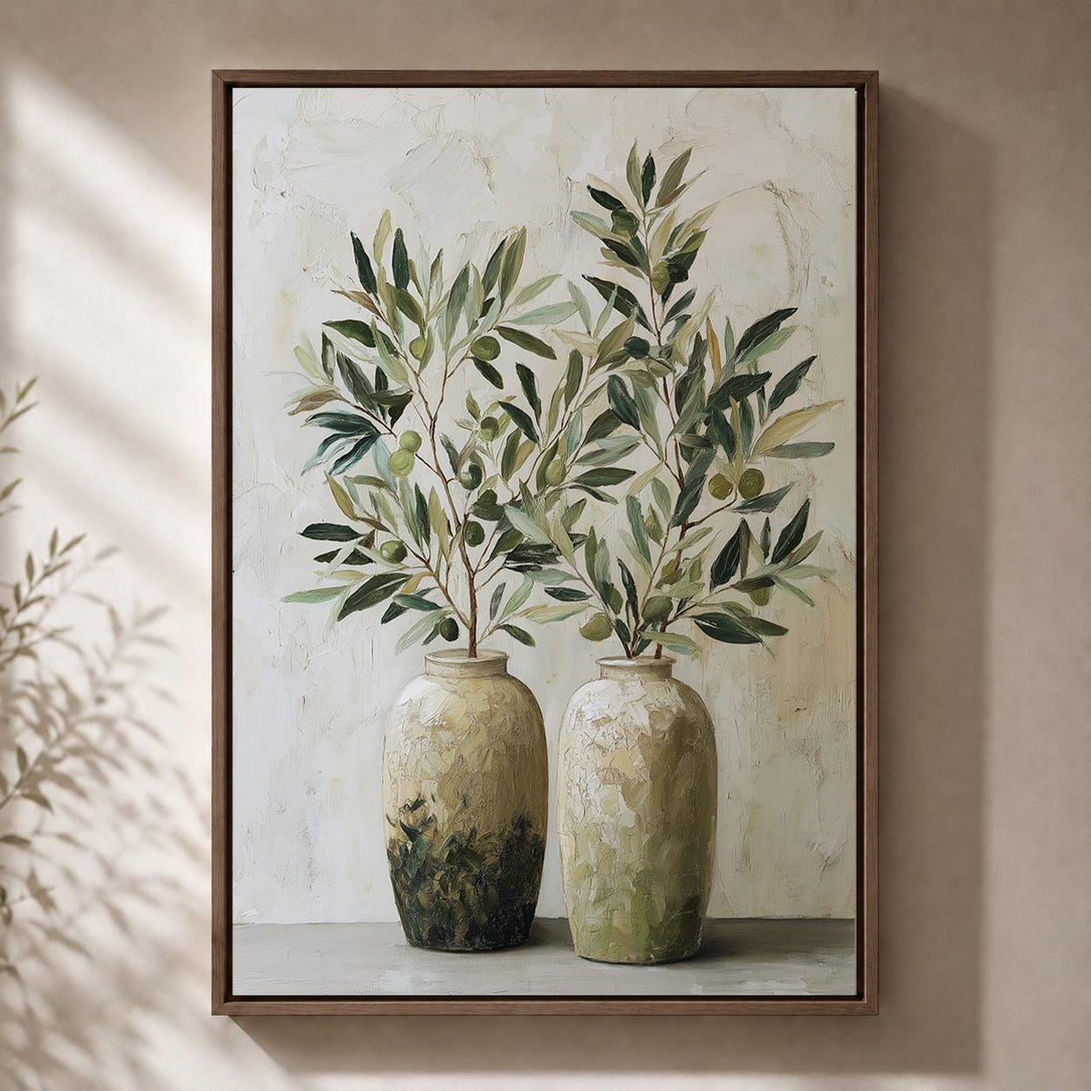 Olive Branch Framed Canvas Art, Mediterranean Olive Tree Painting, Tuscan Farmhouse Kitchen Print by The Wall Art Studio -...