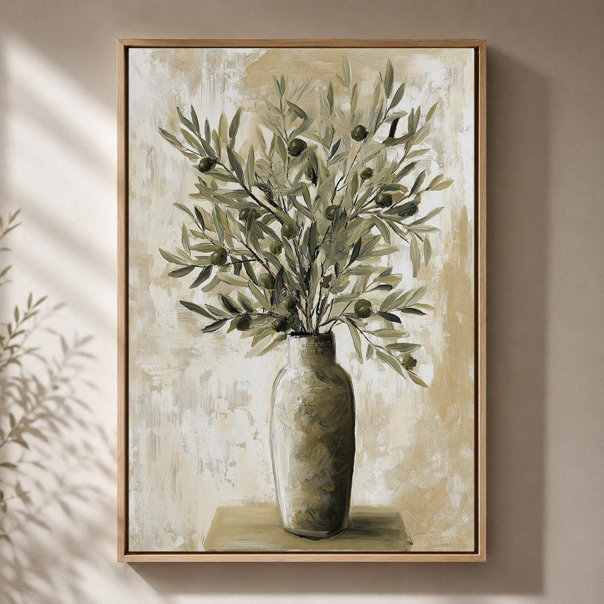 Olive Branch Framed Canvas Art, Mediterranean Olive Tree Painting, Tuscan Farmhouse Kitchen Print by The Wall Art Studio -...
