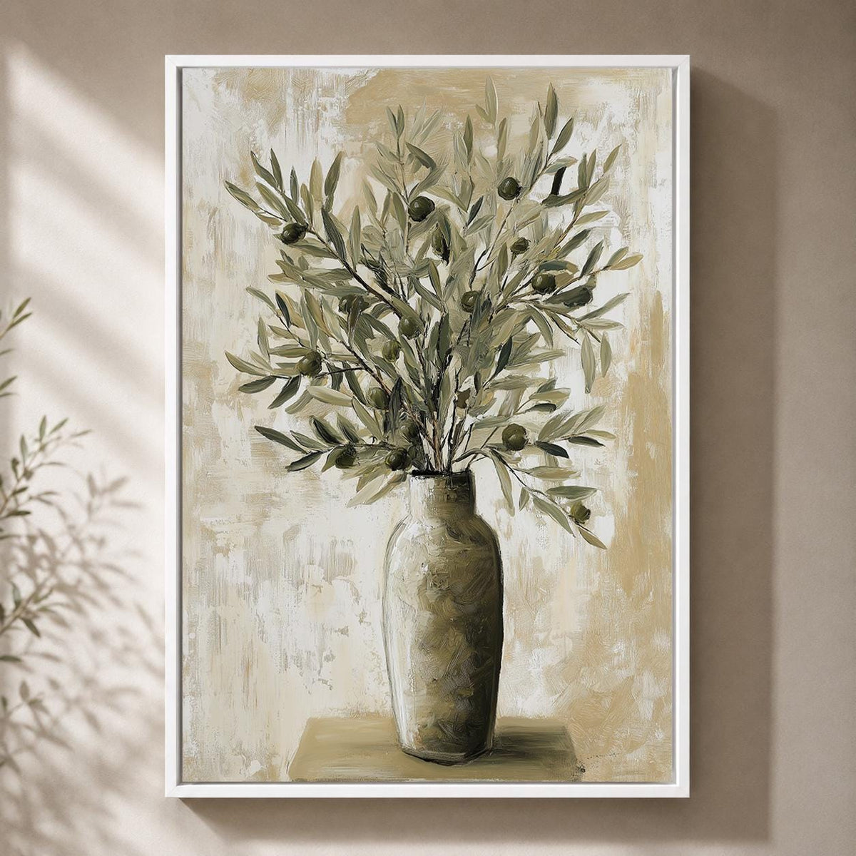 Olive Branch Framed Canvas Art, Mediterranean Olive Tree Painting, Tuscan Farmhouse Kitchen Print by The Wall Art Studio -...
