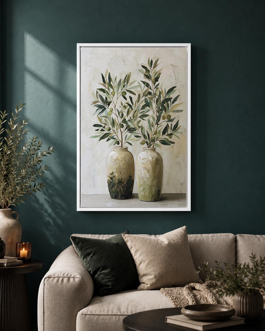 Olive Branch Framed Canvas Art, Mediterranean Olive Tree Painting, Tuscan Farmhouse Kitchen Print by The Wall Art Studio -...