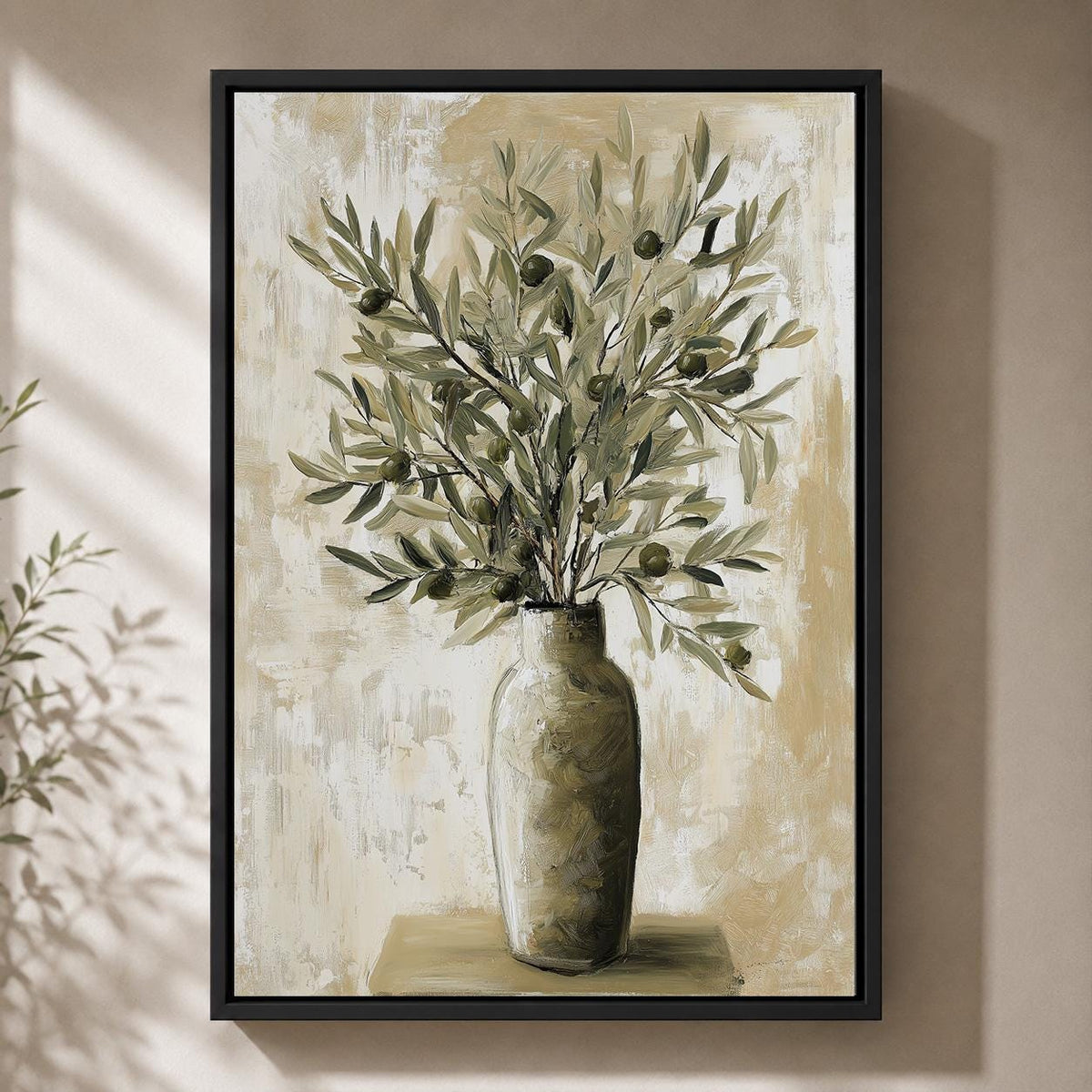 Olive Branch Framed Canvas Art, Mediterranean Olive Tree Painting, Tuscan Farmhouse Kitchen Print by The Wall Art Studio -...