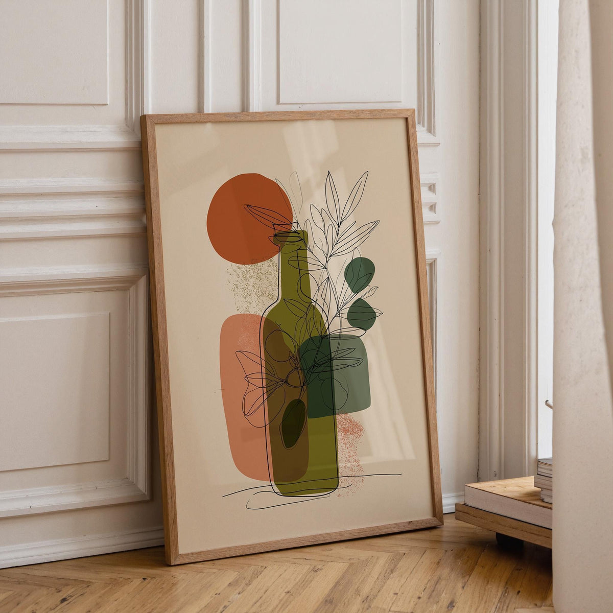 Olive Oil Bottle Art Print • Minimalist Botanical Line Art • Modern Abstract Kitchen Wall Décor • Mediterranean Style Prin...