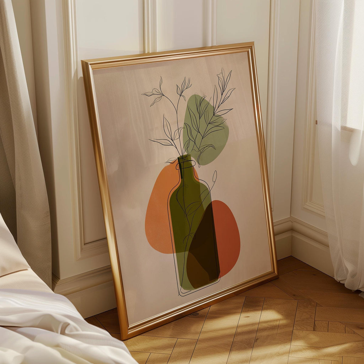 Olive Oil Bottle Art Print • Minimalist Botanical Line Art • Modern Abstract Kitchen Wall Décor • Mediterranean Style Prin...