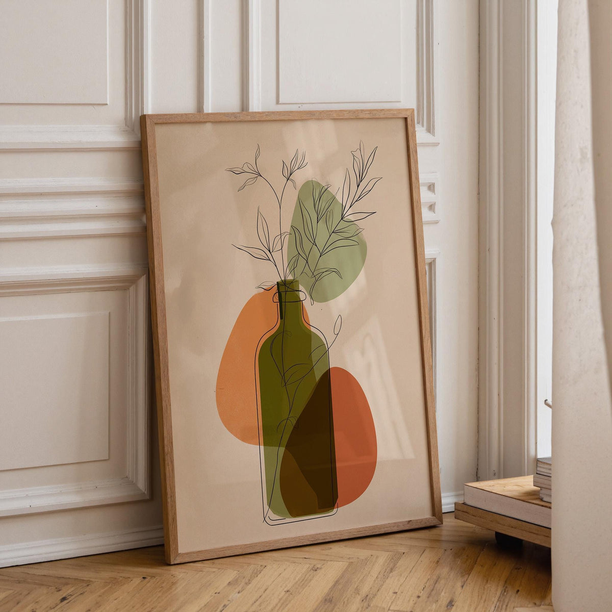 Olive Oil Bottle Art Print • Minimalist Botanical Line Art • Modern Abstract Kitchen Wall Décor • Mediterranean Style Prin...