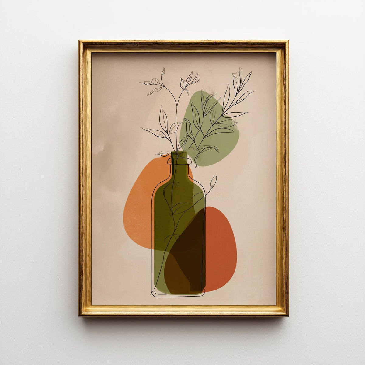 Olive Oil Bottle Art Print • Minimalist Botanical Line Art • Modern Abstract Kitchen Wall Décor • Mediterranean Style Prin...
