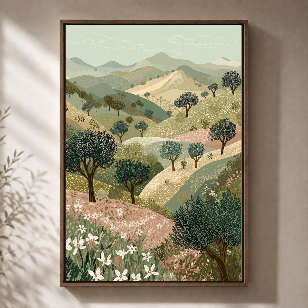 Palestinian Olive Grove Framed Canvas Wall Art, Holy Land Landscape Painting, Mediterranean Nature Decor by The Wall Art S...