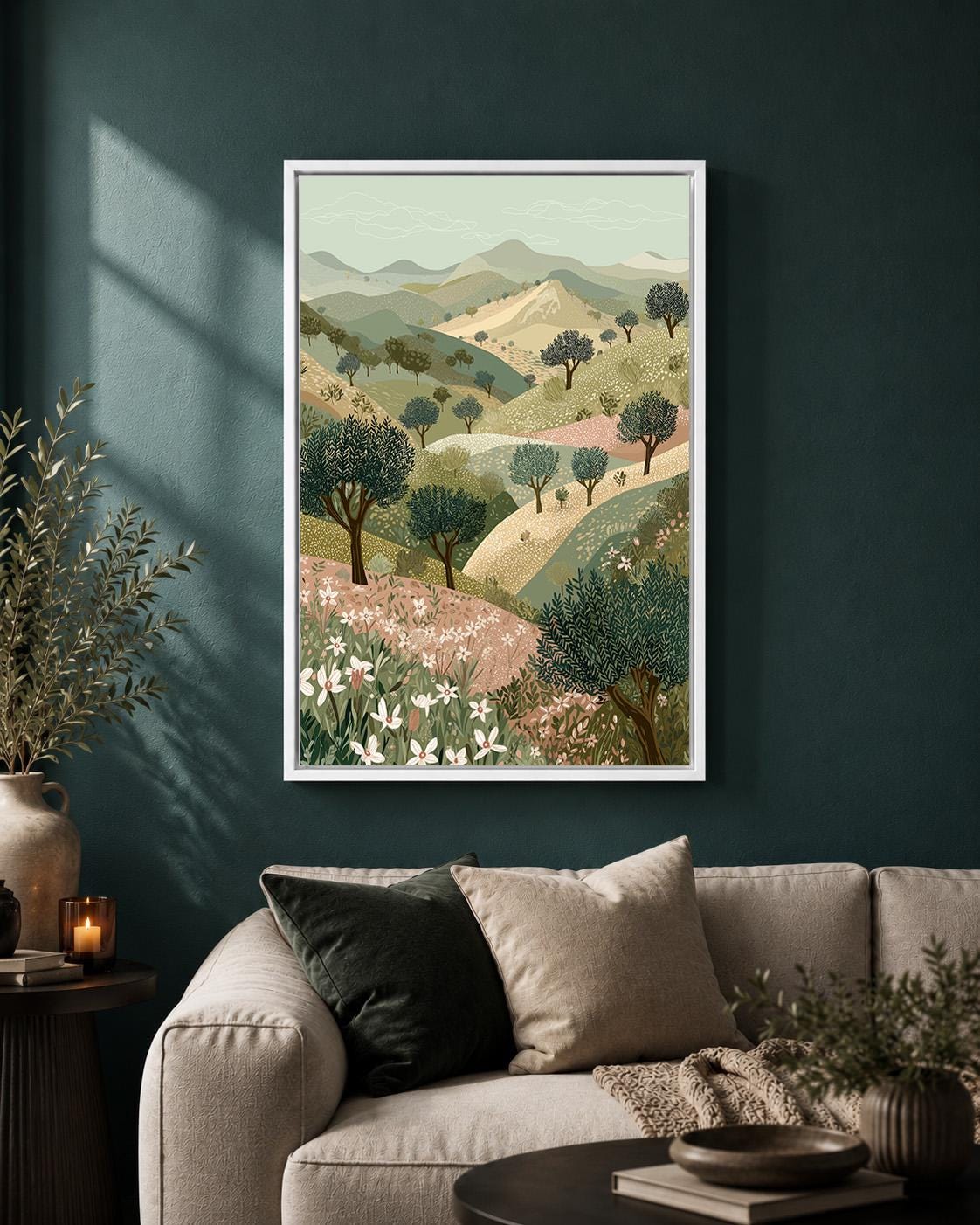 Palestinian Olive Grove Framed Canvas Wall Art, Holy Land Landscape Painting, Mediterranean Nature Decor by The Wall Art S...