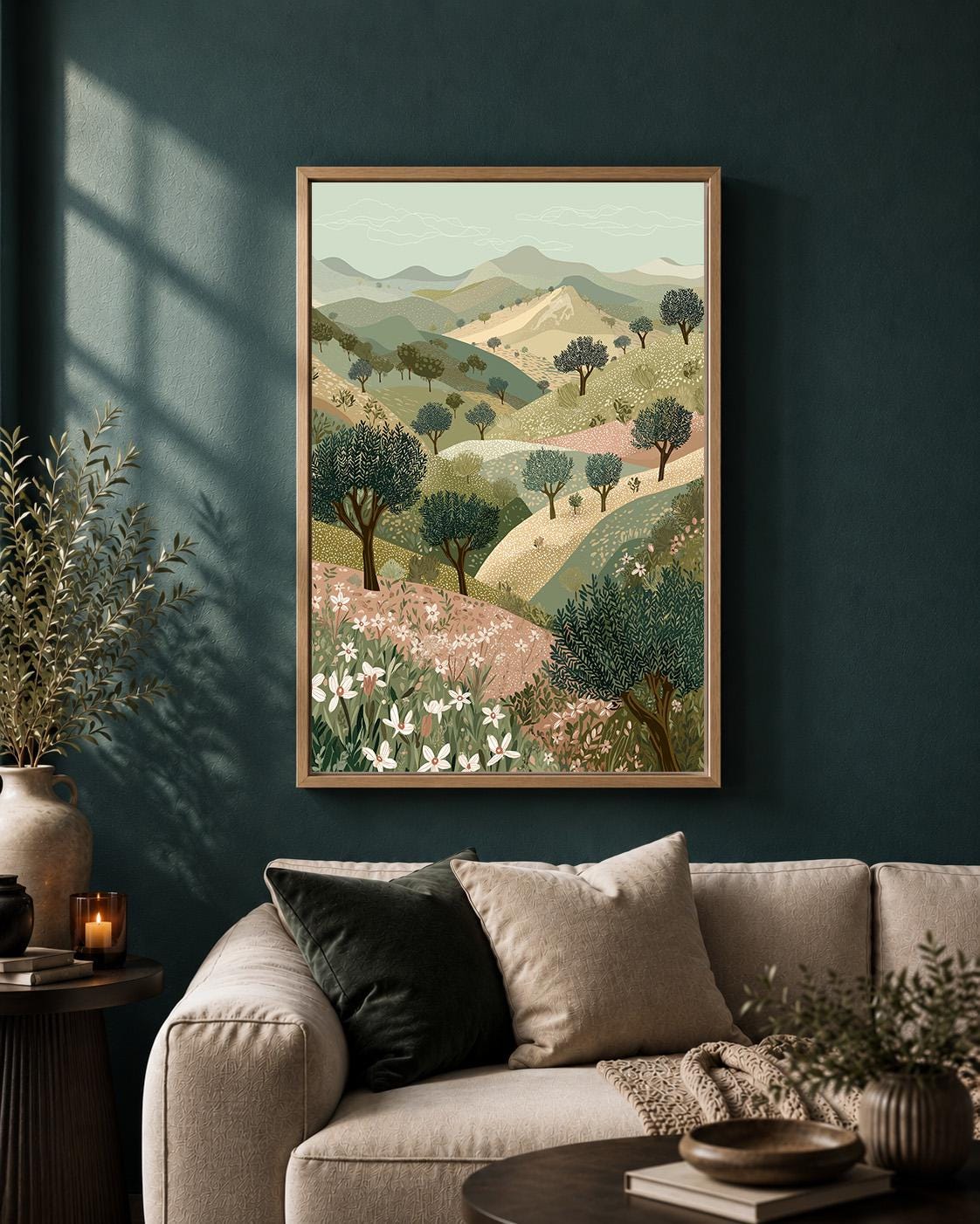 Palestinian Olive Grove Framed Canvas Wall Art, Holy Land Landscape Painting, Mediterranean Nature Decor by The Wall Art S...