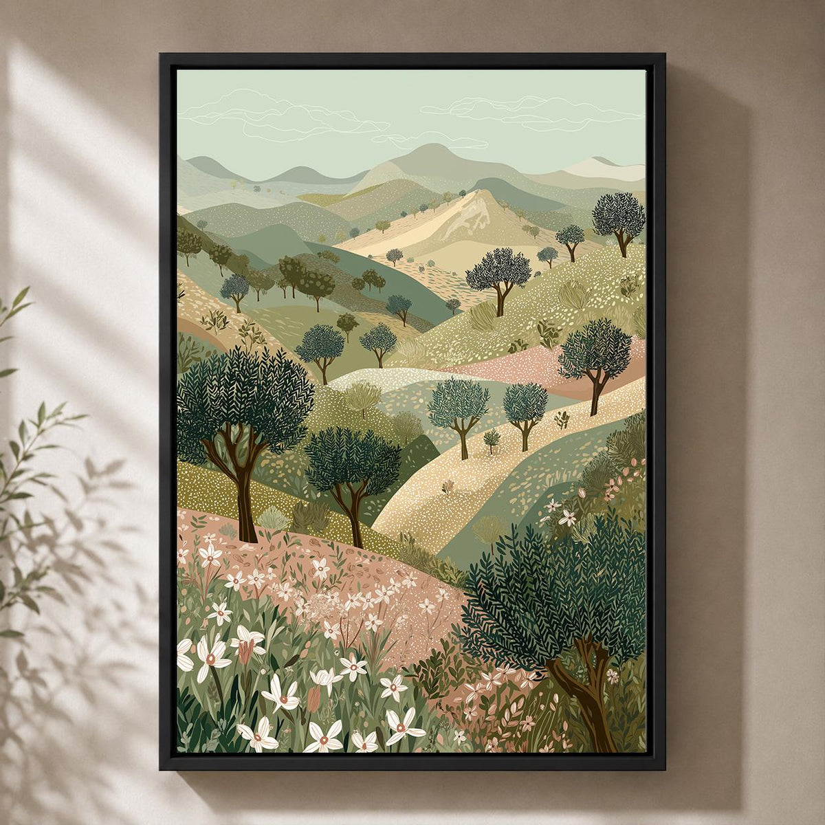 Palestinian Olive Grove Framed Canvas Wall Art, Holy Land Landscape Painting, Mediterranean Nature Decor by The Wall Art S...