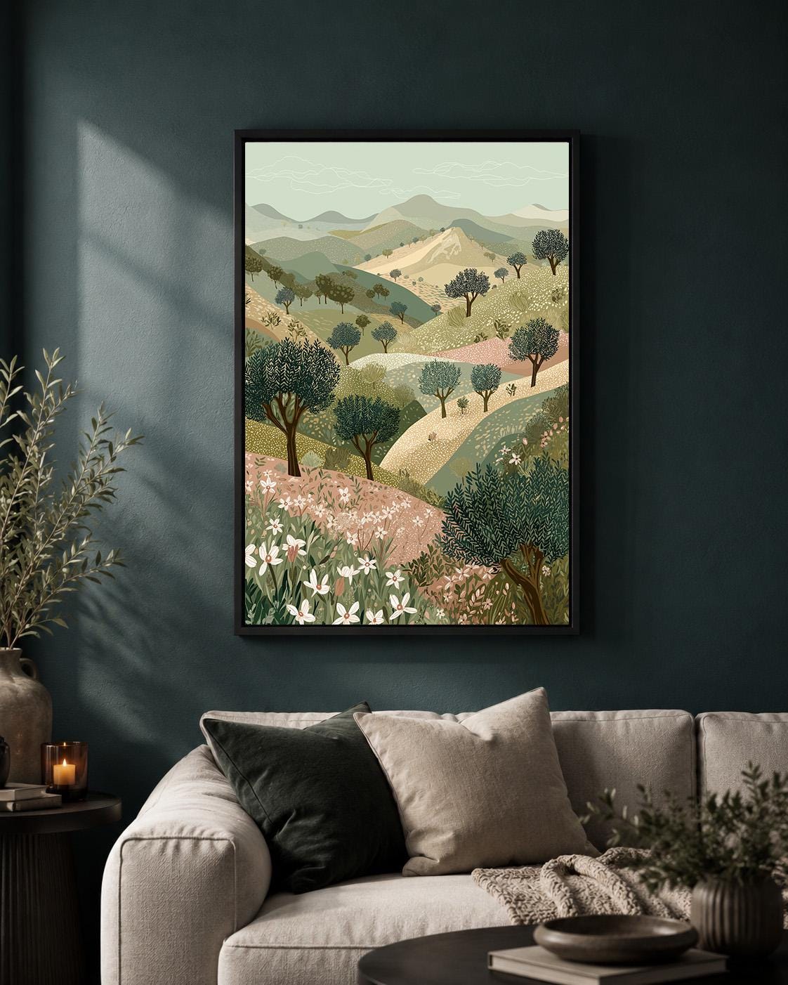 Palestinian Olive Grove Framed Canvas Wall Art, Holy Land Landscape Painting, Mediterranean Nature Decor by The Wall Art S...
