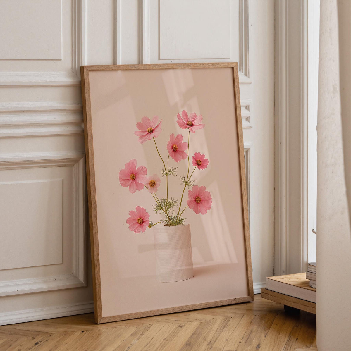 Pink Cosmo Bathroom Wall Art, Minimalist Floral Toilet Roll Print, Soft Blush Botanical Poster for Neutral Bathroom Decor...
