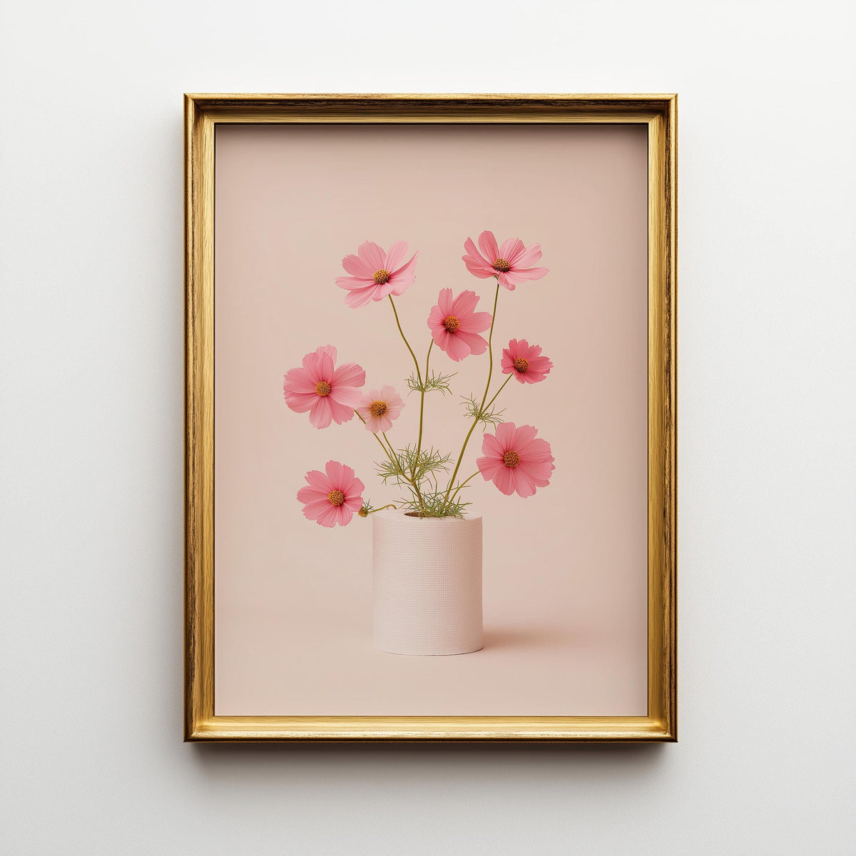Pink Cosmo Bathroom Wall Art, Minimalist Floral Toilet Roll Print, Soft Blush Botanical Poster for Neutral Bathroom Decor...