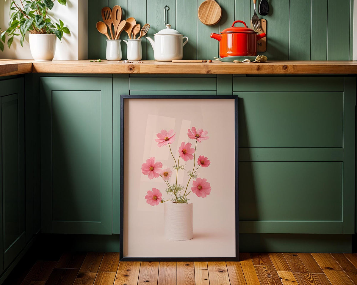 Pink Cosmo Bathroom Wall Art, Minimalist Floral Toilet Roll Print, Soft Blush Botanical Poster for Neutral Bathroom Decor...