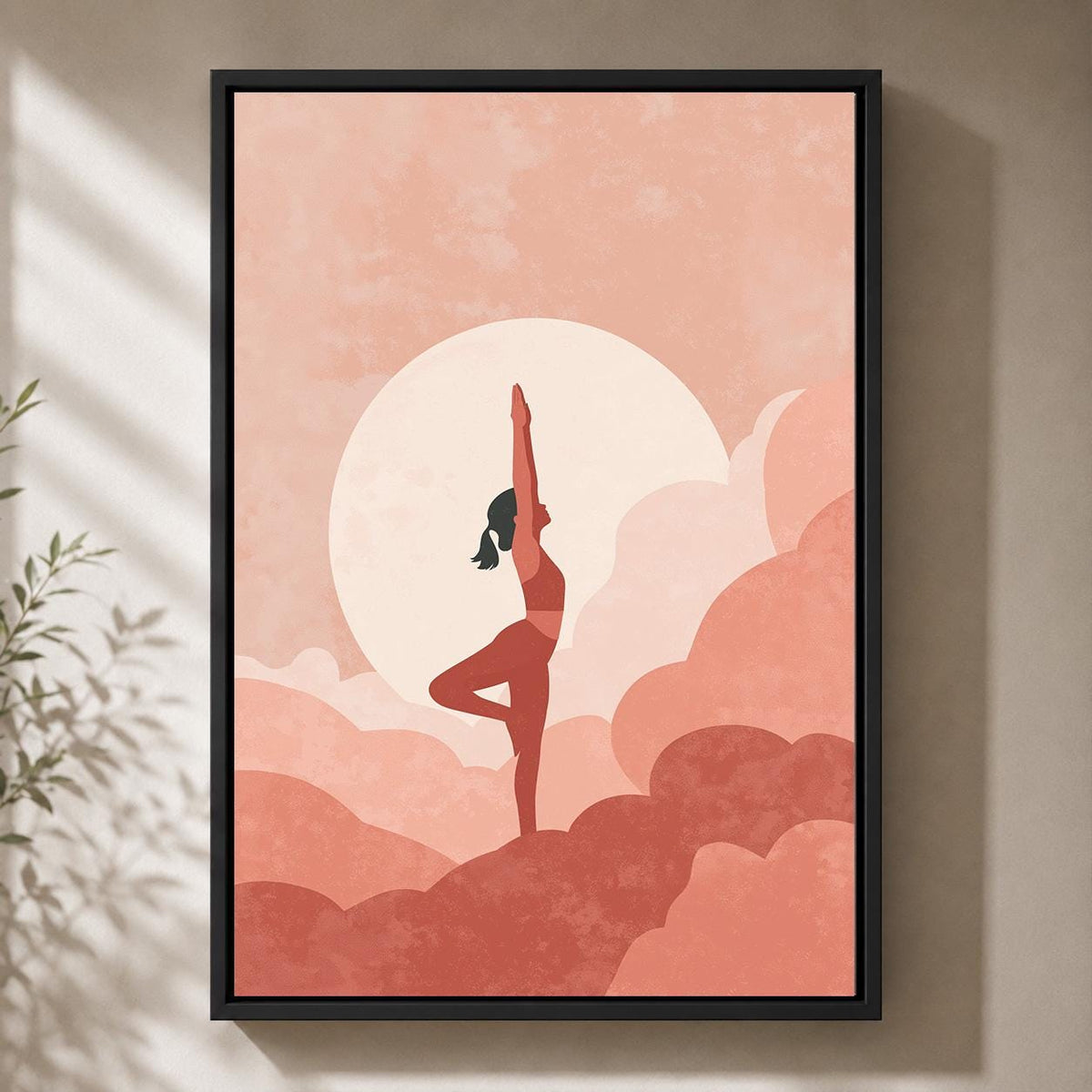 Pink Yoga Framed Canvas Wall Art, Minimalist Meditation Print, Boho Wellness Decor by The Wall Art Studio - physical