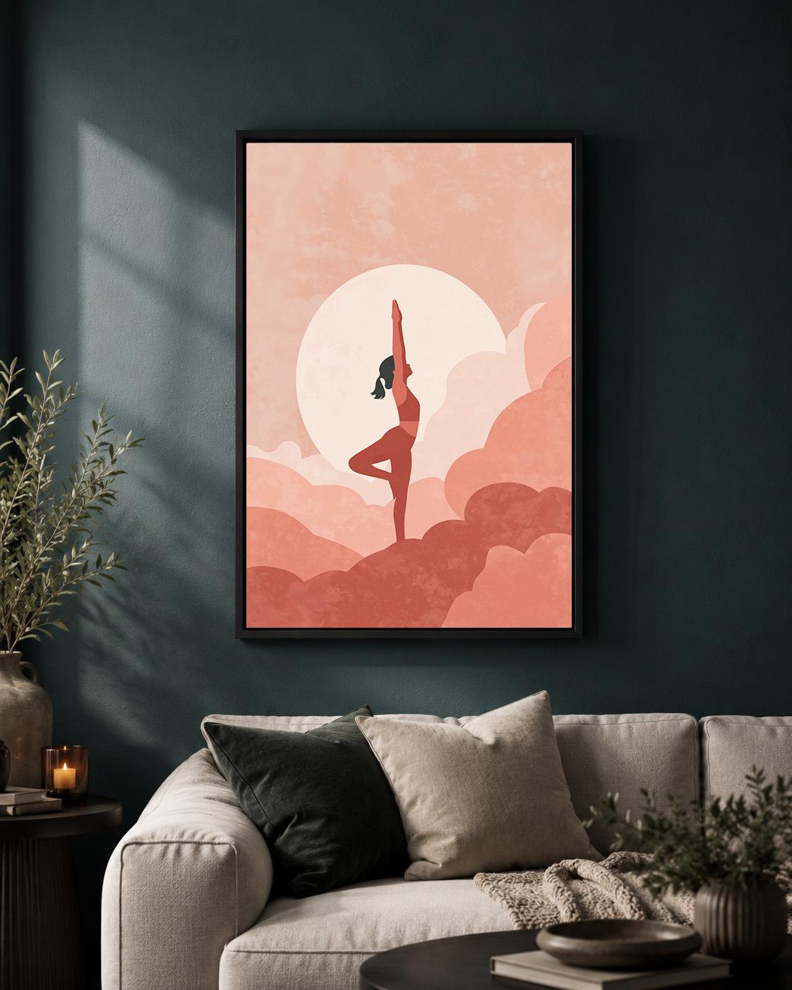 Pink Yoga Framed Canvas Wall Art, Minimalist Meditation Print, Boho Wellness Decor by The Wall Art Studio - physical