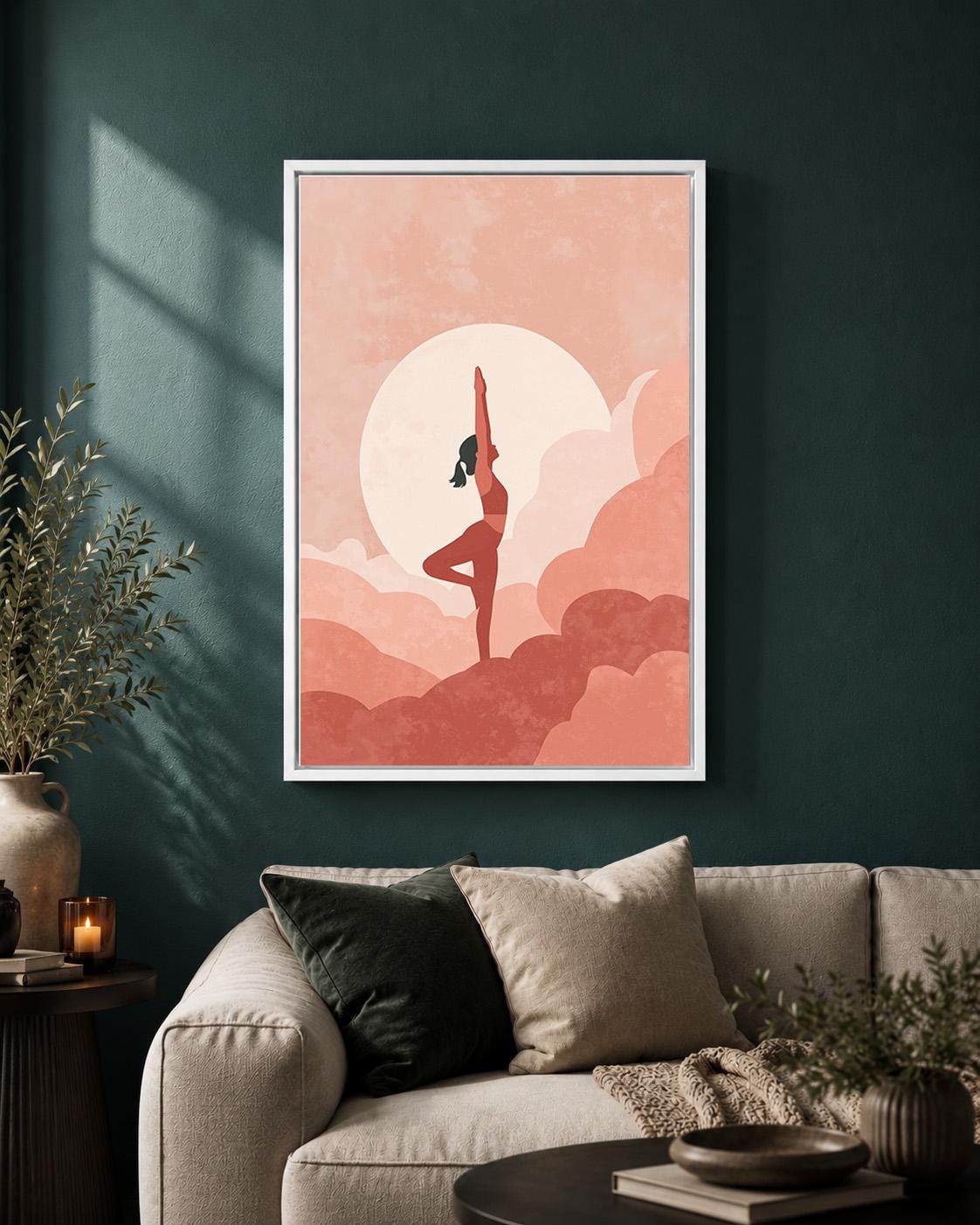 Pink Yoga Framed Canvas Wall Art, Minimalist Meditation Print, Boho Wellness Decor by The Wall Art Studio - physical