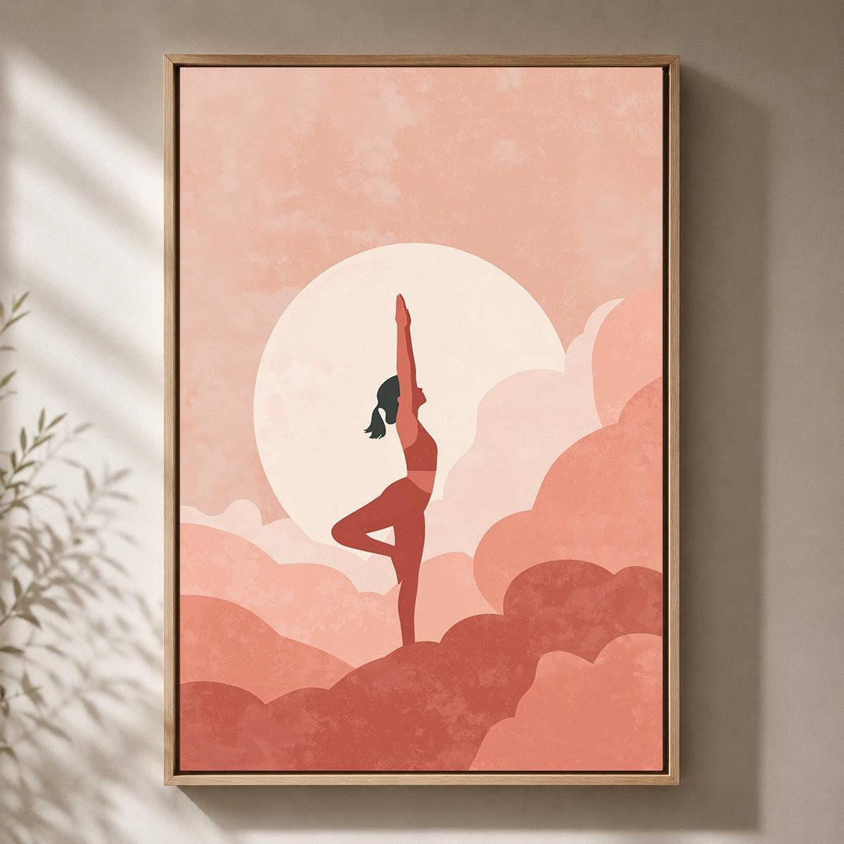 Pink Yoga Framed Canvas Wall Art, Minimalist Meditation Print, Boho Wellness Decor by The Wall Art Studio - physical