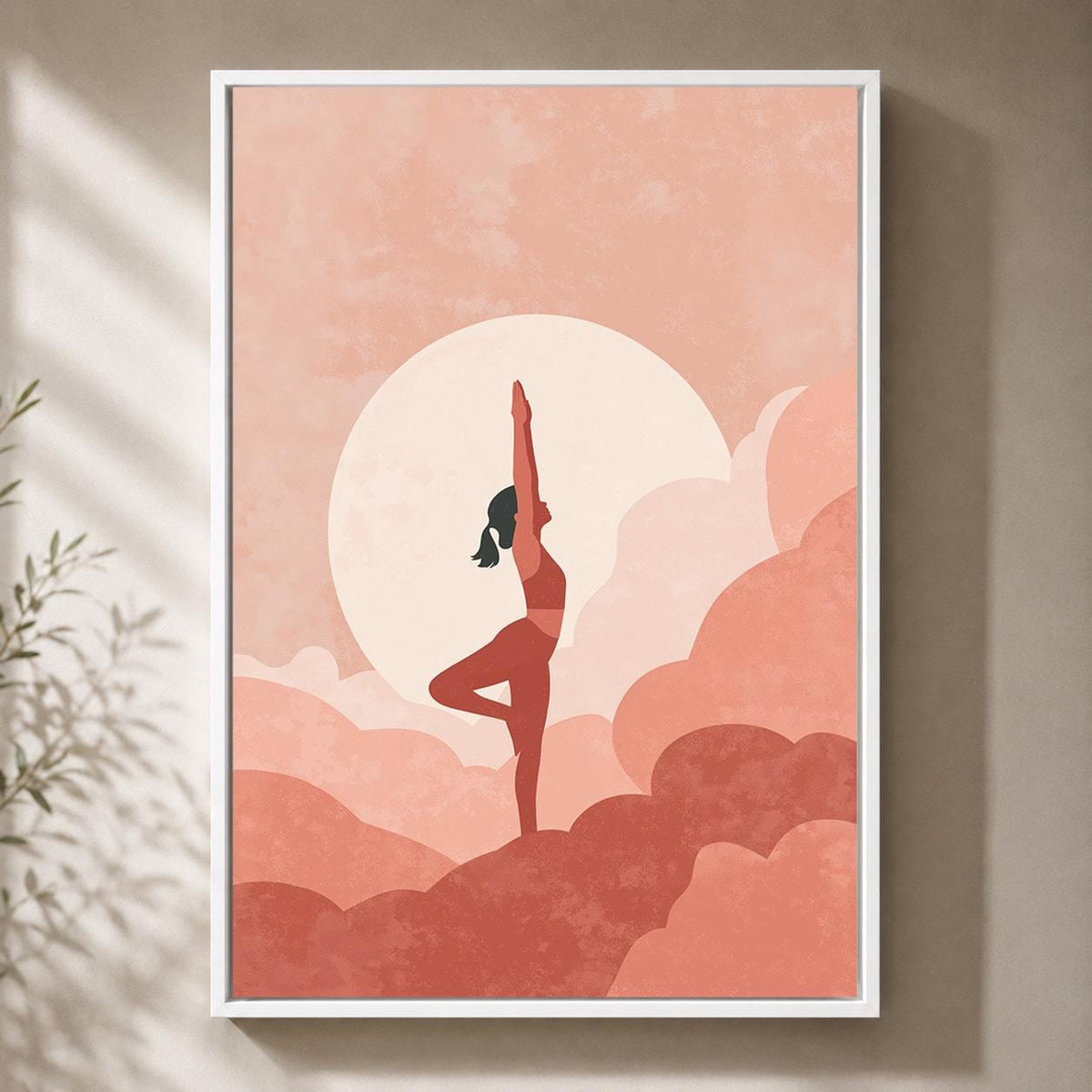 Pink Yoga Framed Canvas Wall Art, Minimalist Meditation Print, Boho Wellness Decor by The Wall Art Studio - physical