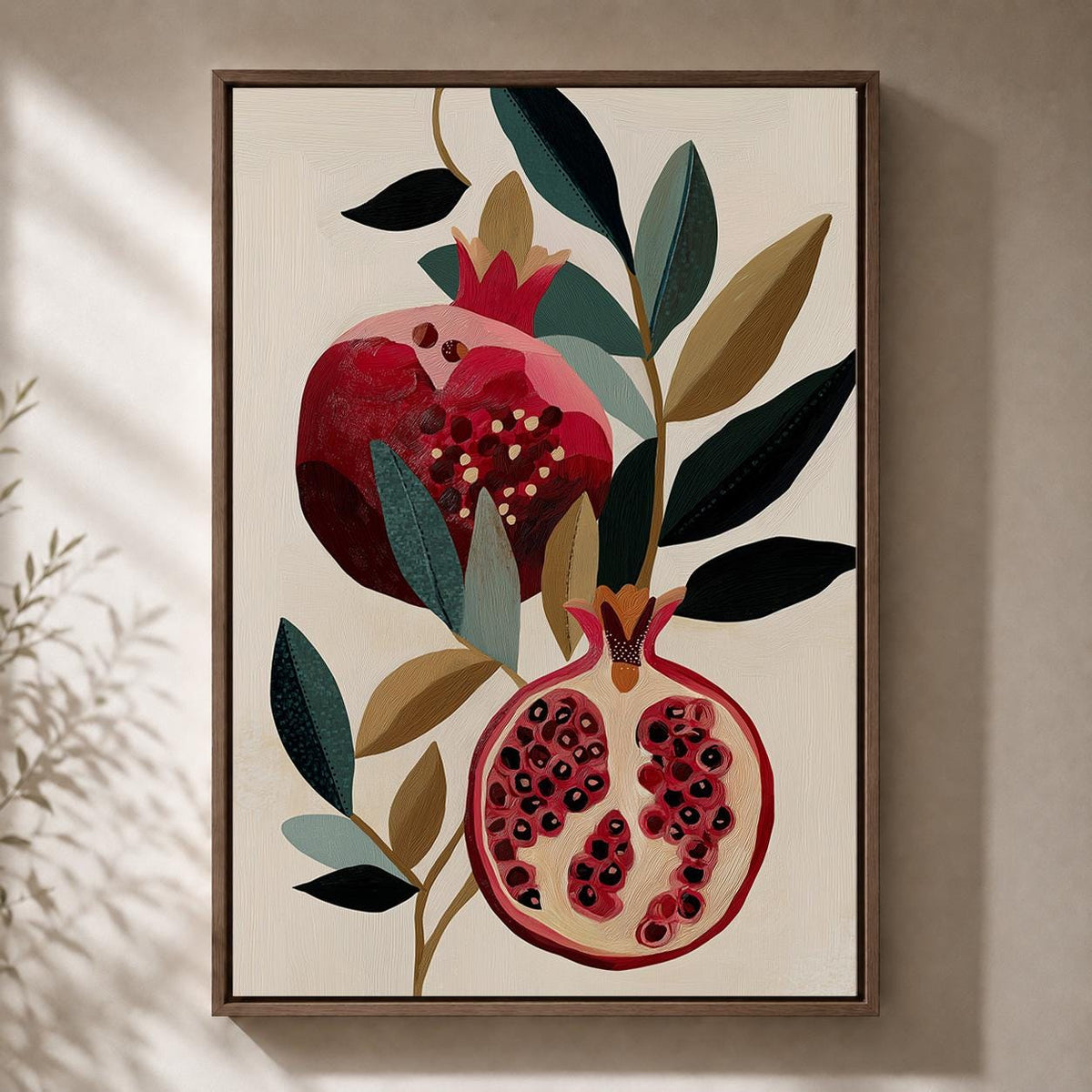 Pomegranate Botanical Framed Canvas Art, Modern Kitchen Wall Decor by The Wall Art Studio - physical