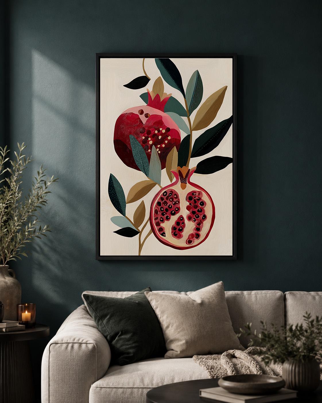 Pomegranate Botanical Framed Canvas Art, Modern Kitchen Wall Decor by The Wall Art Studio - physical