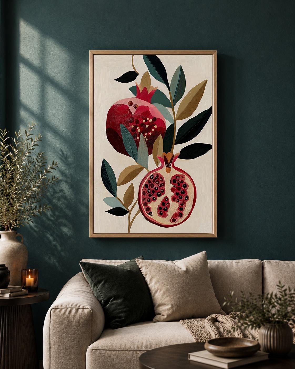 Pomegranate Botanical Framed Canvas Art, Modern Kitchen Wall Decor by The Wall Art Studio - physical