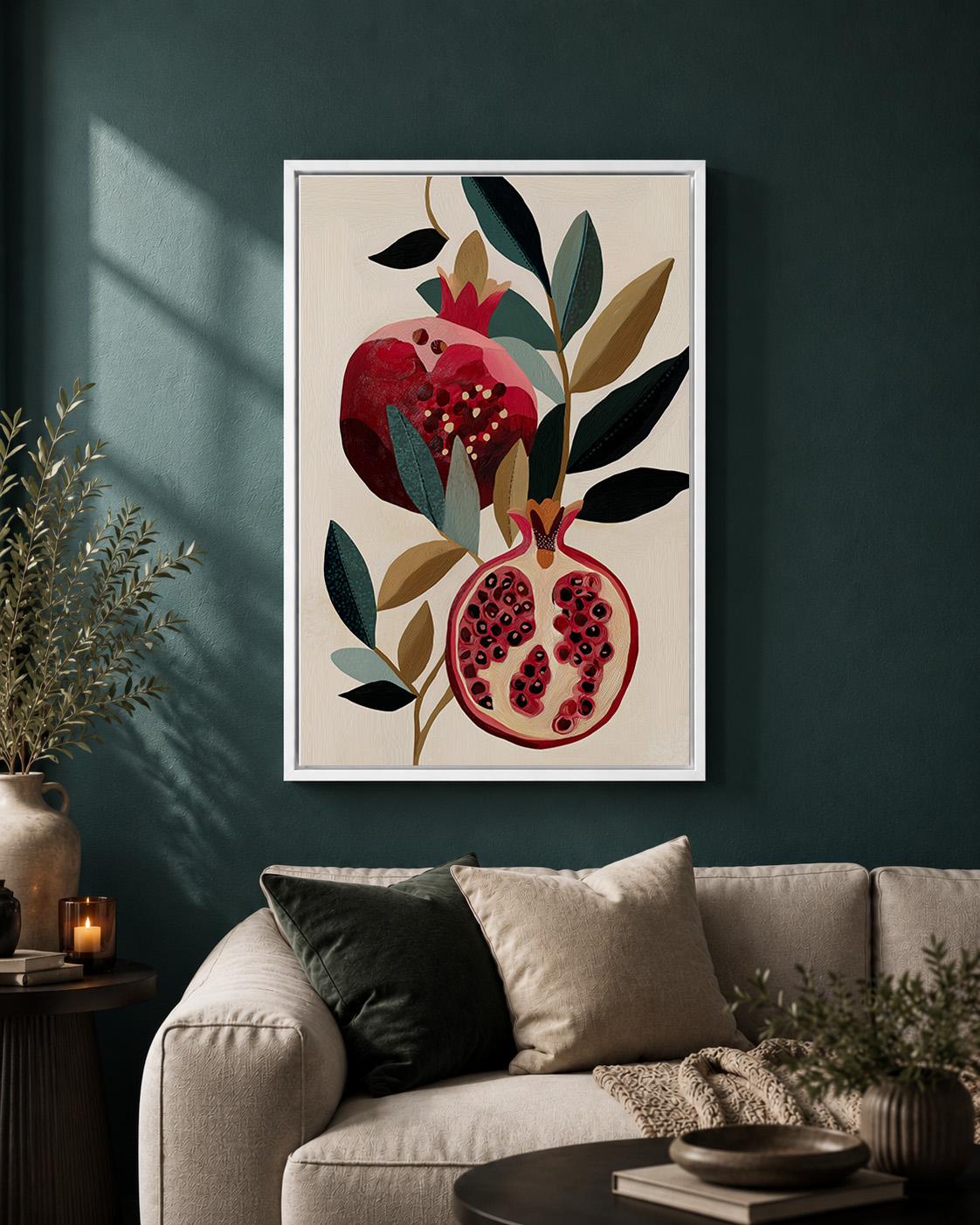 Pomegranate Botanical Framed Canvas Art, Modern Kitchen Wall Decor by The Wall Art Studio - physical