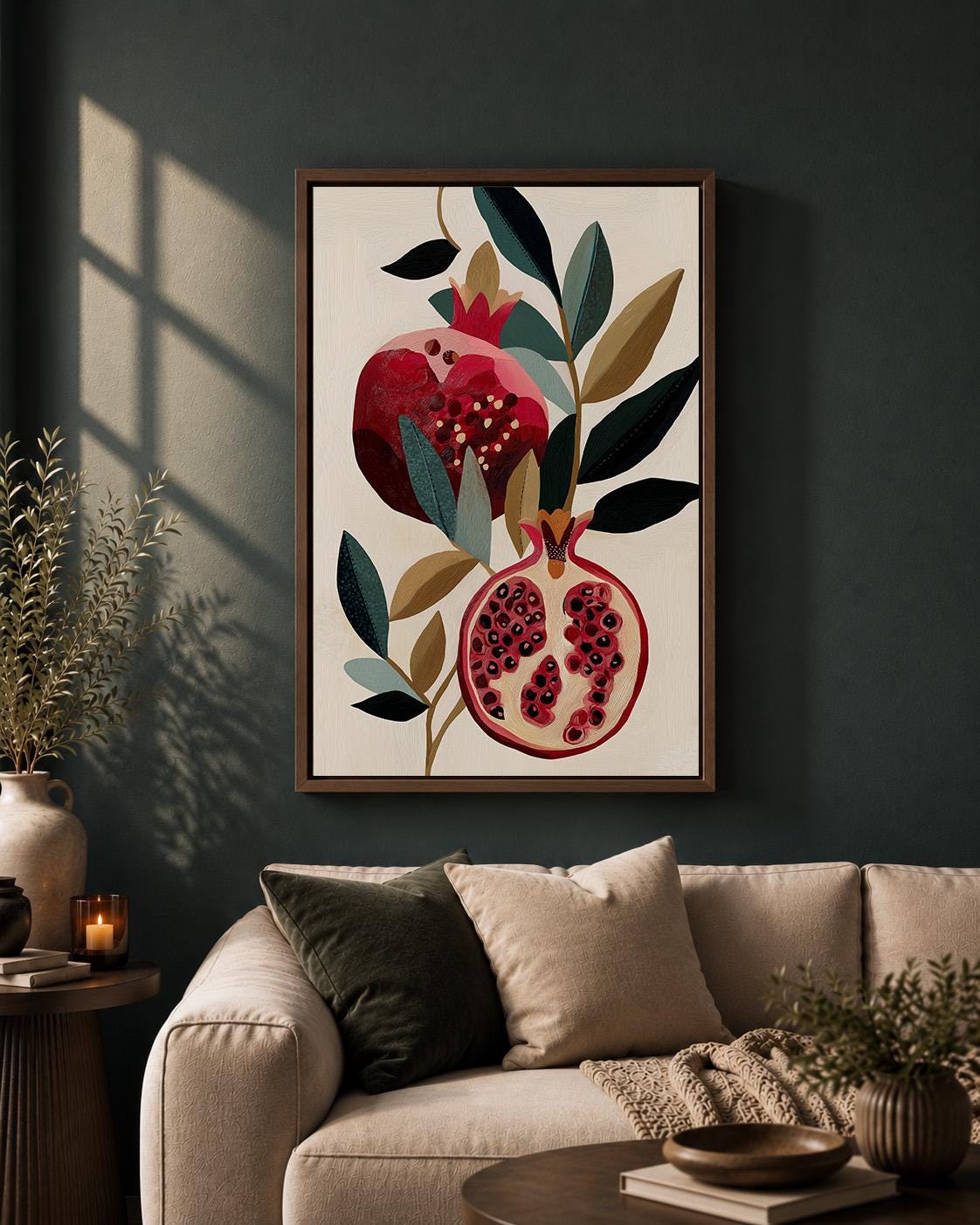 Pomegranate Botanical Framed Canvas Art, Modern Kitchen Wall Decor by The Wall Art Studio - physical