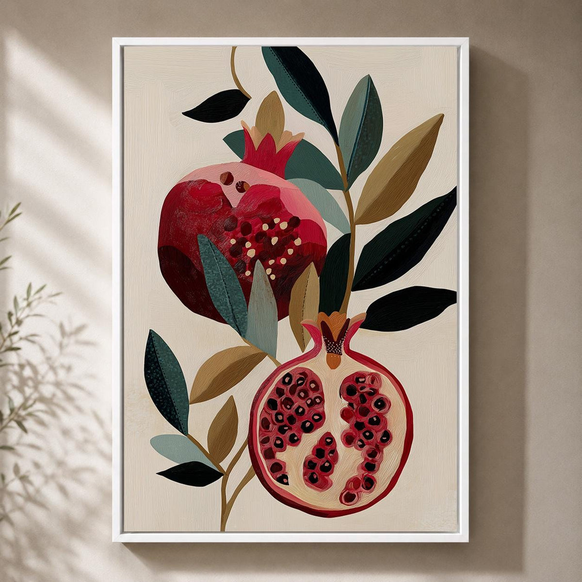 Pomegranate Botanical Framed Canvas Art, Modern Kitchen Wall Decor by The Wall Art Studio - physical