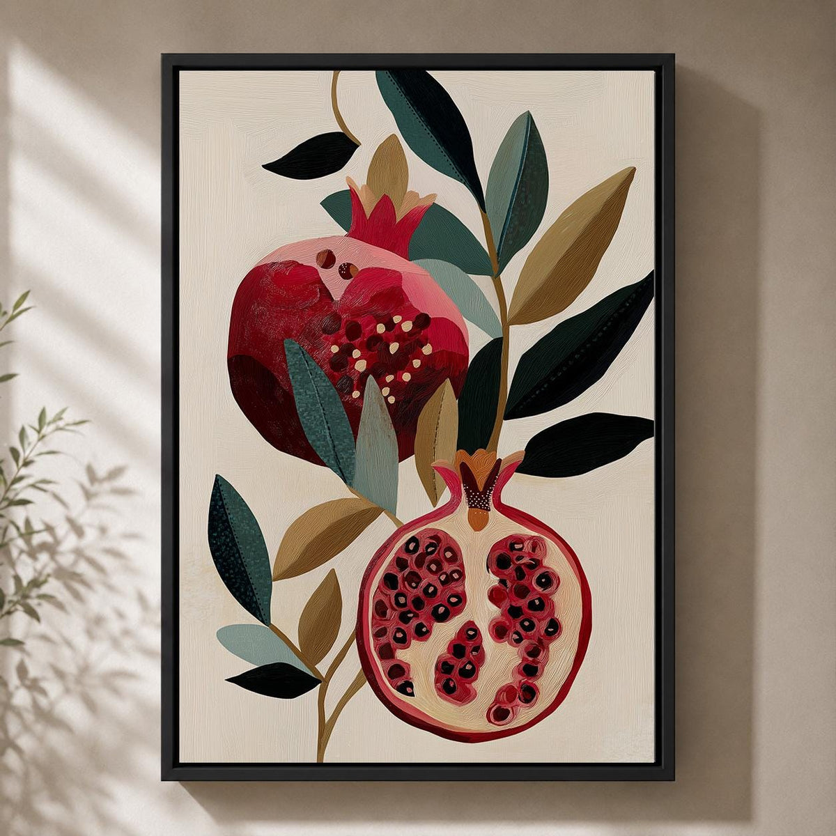 Pomegranate Botanical Framed Canvas Art, Modern Kitchen Wall Decor by The Wall Art Studio - physical