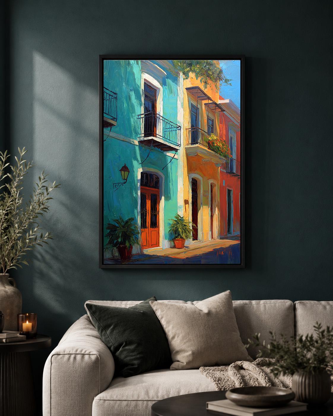Puerto Rico Street Framed Canvas Art, Colorful Caribbean Architecture Print, Tropical Travel Decor by The Wall Art Studio...