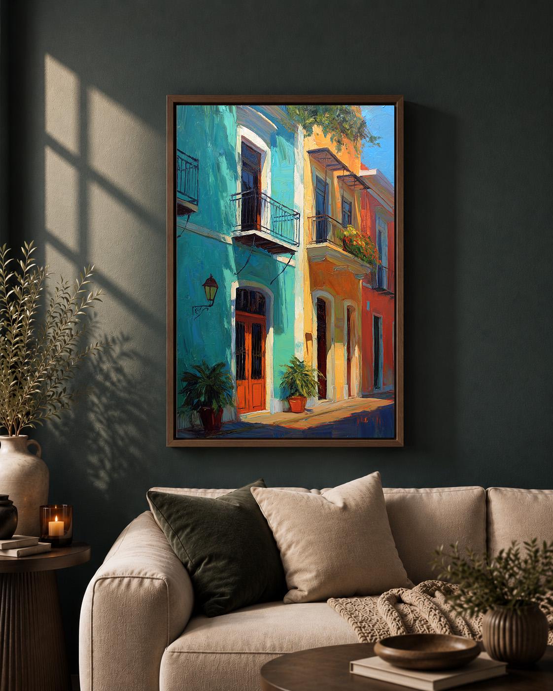 Puerto Rico Street Framed Canvas Art, Colorful Caribbean Architecture Print, Tropical Travel Decor by The Wall Art Studio...