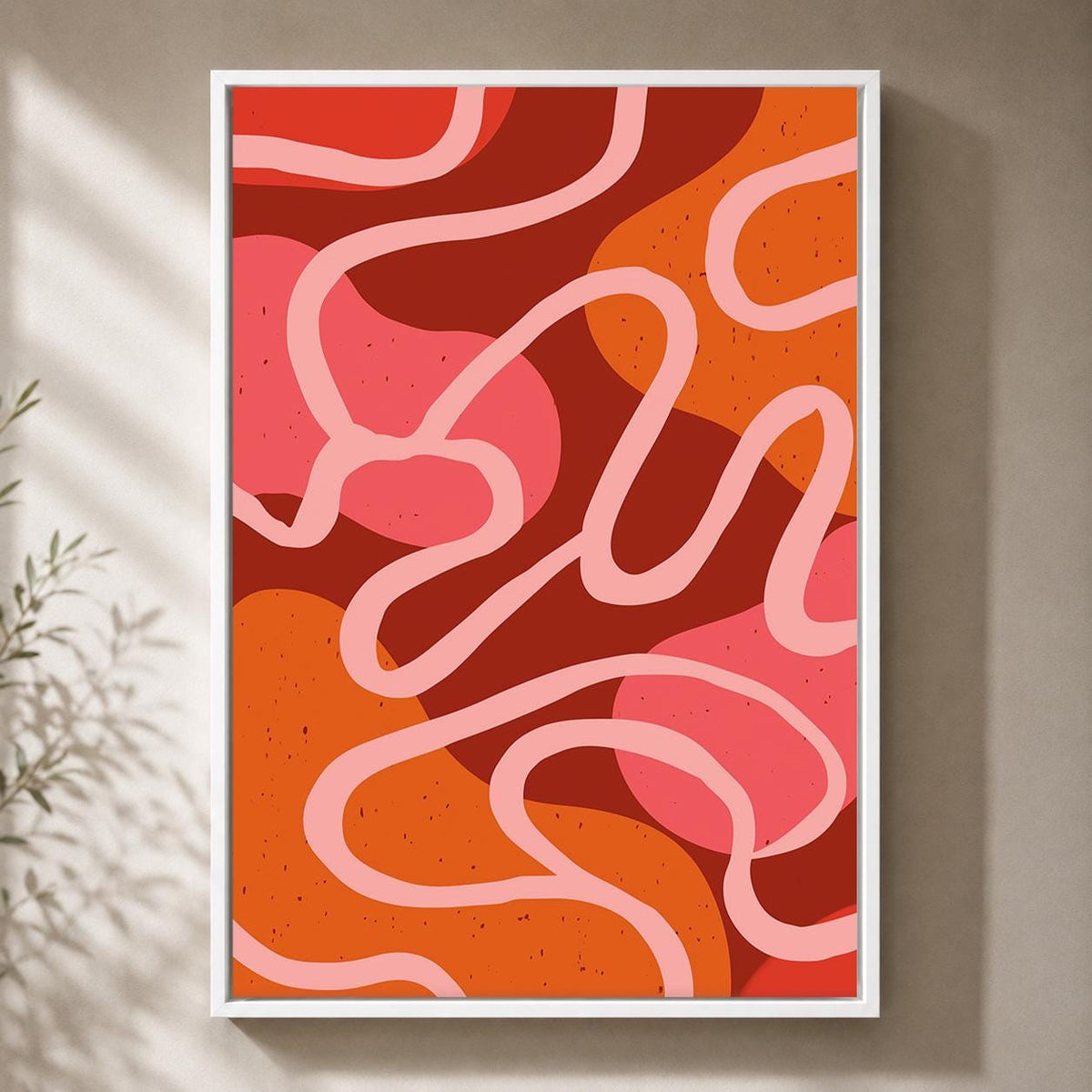 Retro Abstract Framed Canvas Print, Mid Century Modern Poster, Bold Curvy Lines Art by The Wall Art Studio - physical