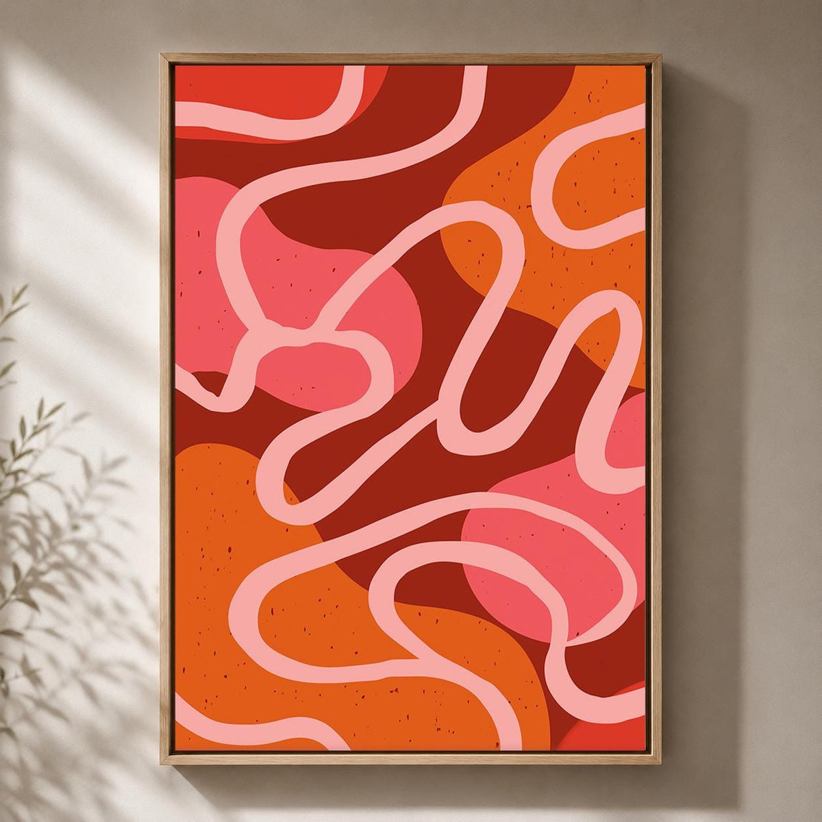 Retro Abstract Framed Canvas Print, Mid Century Modern Poster, Bold Curvy Lines Art by The Wall Art Studio - physical