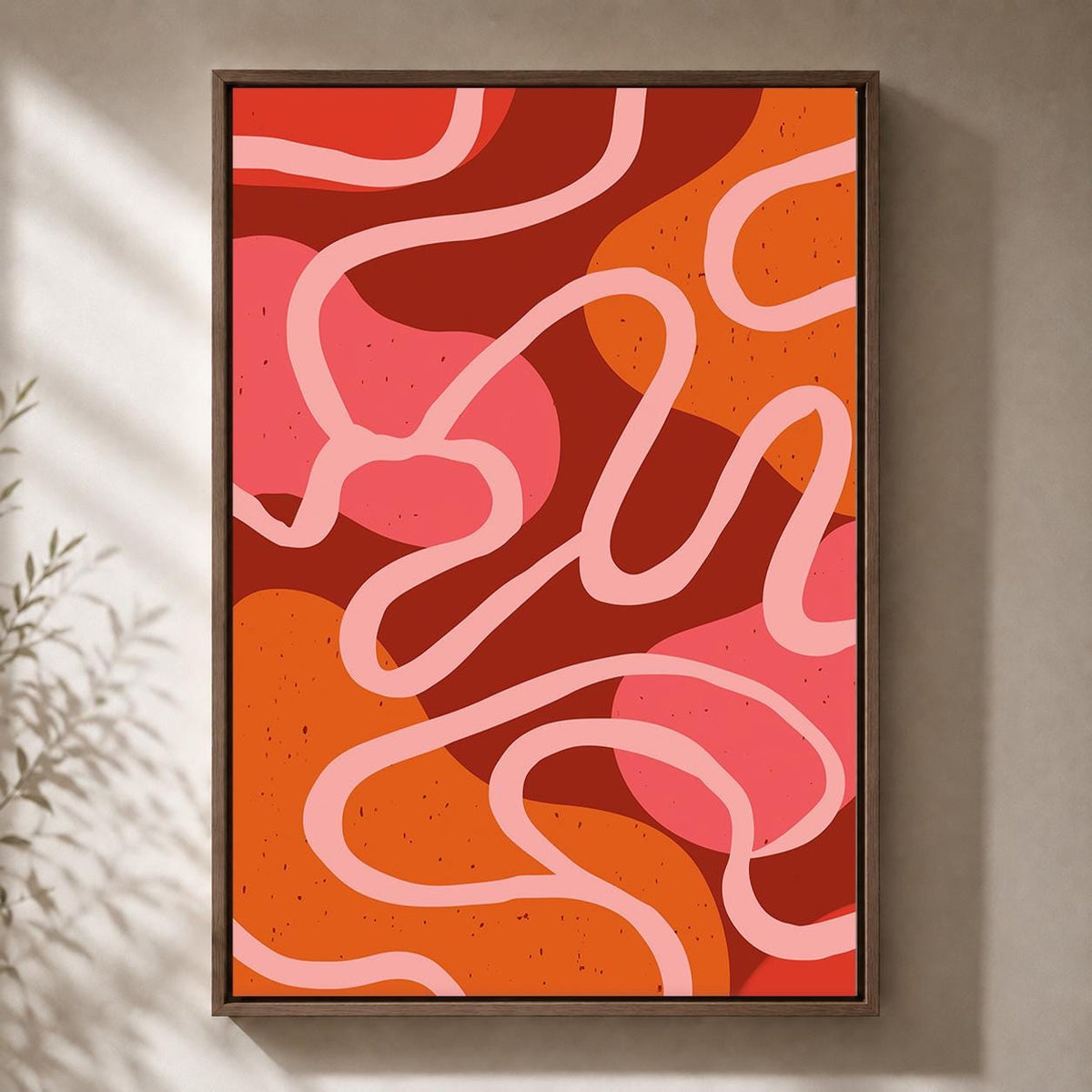 Retro Abstract Framed Canvas Print, Mid Century Modern Poster, Bold Curvy Lines Art by The Wall Art Studio - physical