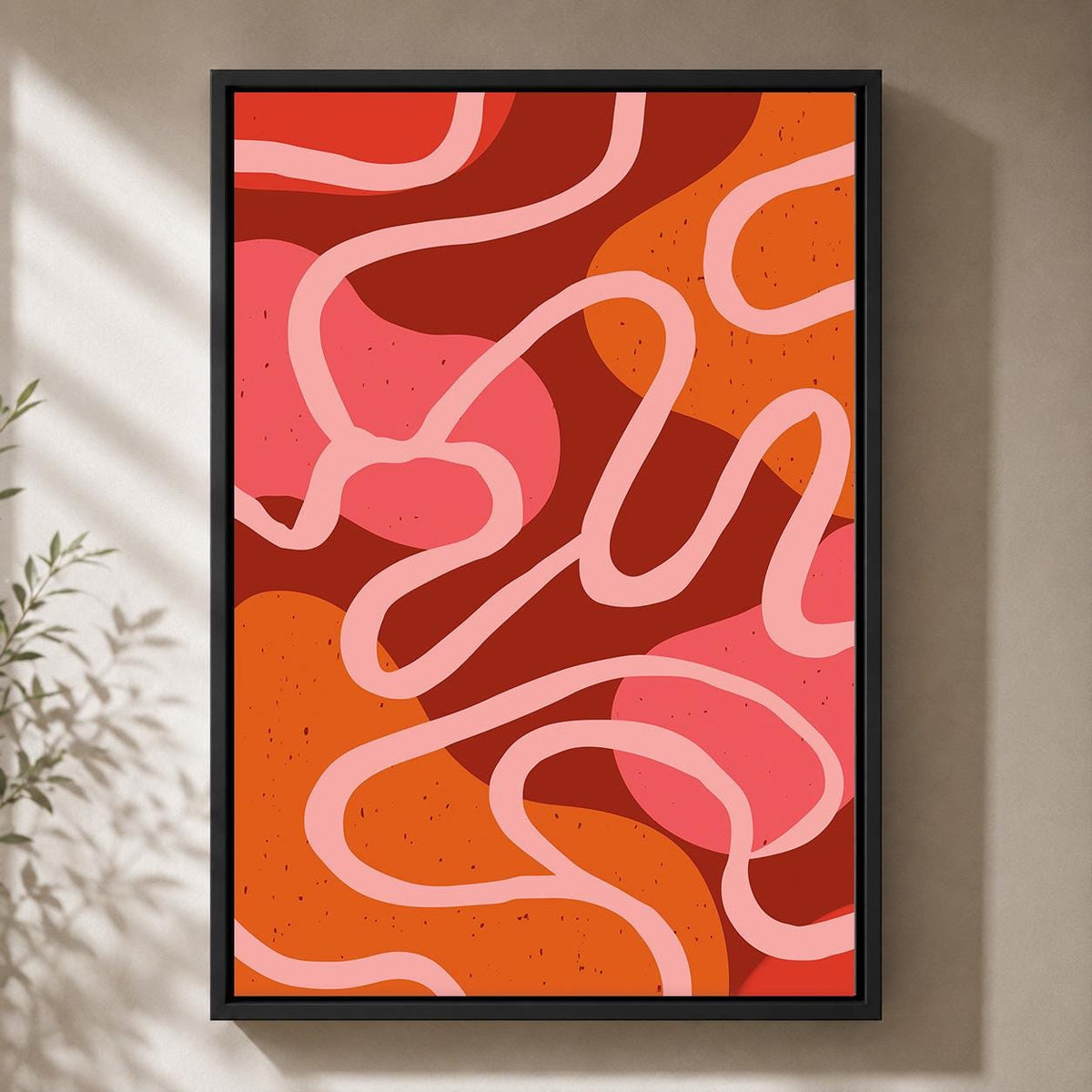 Retro Abstract Framed Canvas Print, Mid Century Modern Poster, Bold Curvy Lines Art by The Wall Art Studio - physical