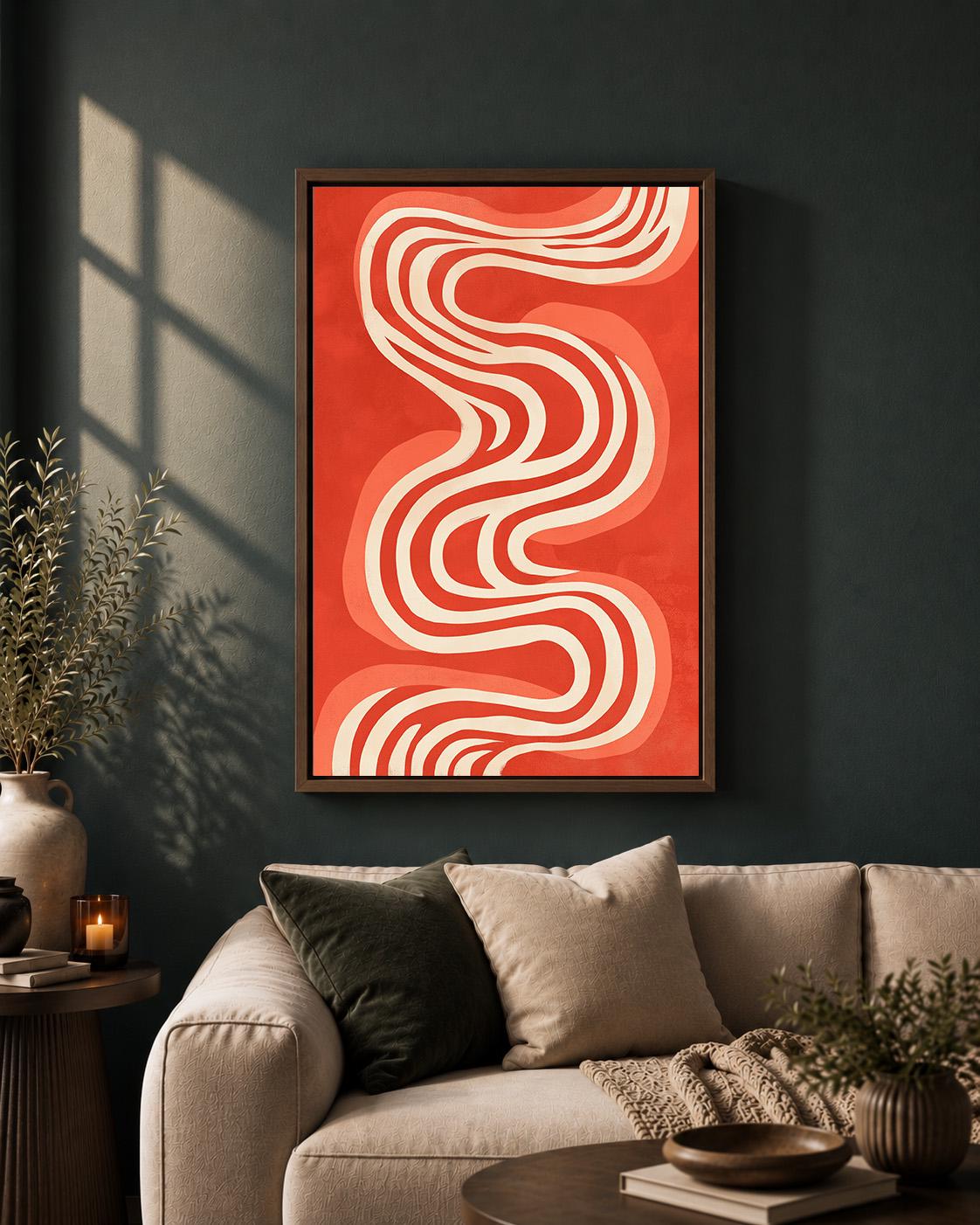 Retro Abstract Wavy Framed Canvas Art, Mid Century Modern Geometric Print, Framed Home Decor by The Wall Art Studio - phys...