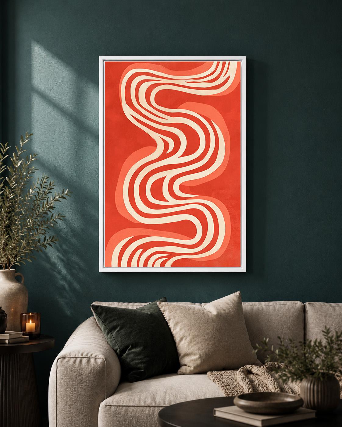 Retro Abstract Wavy Framed Canvas Art, Mid Century Modern Geometric Print, Framed Home Decor by The Wall Art Studio - phys...