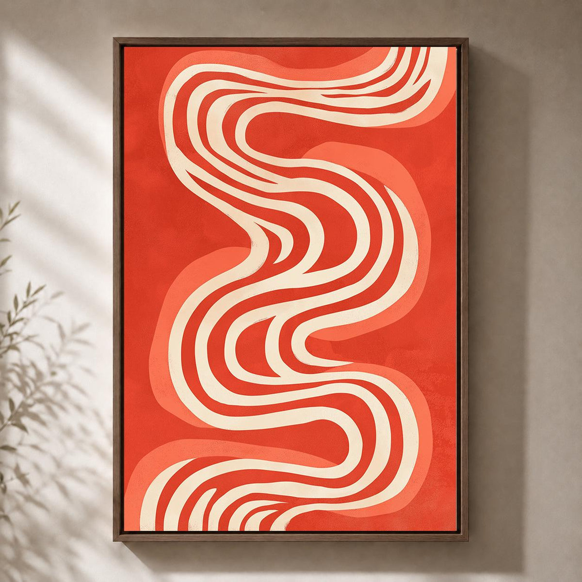 Retro Abstract Wavy Framed Canvas Art, Mid Century Modern Geometric Print, Framed Home Decor by The Wall Art Studio - phys...