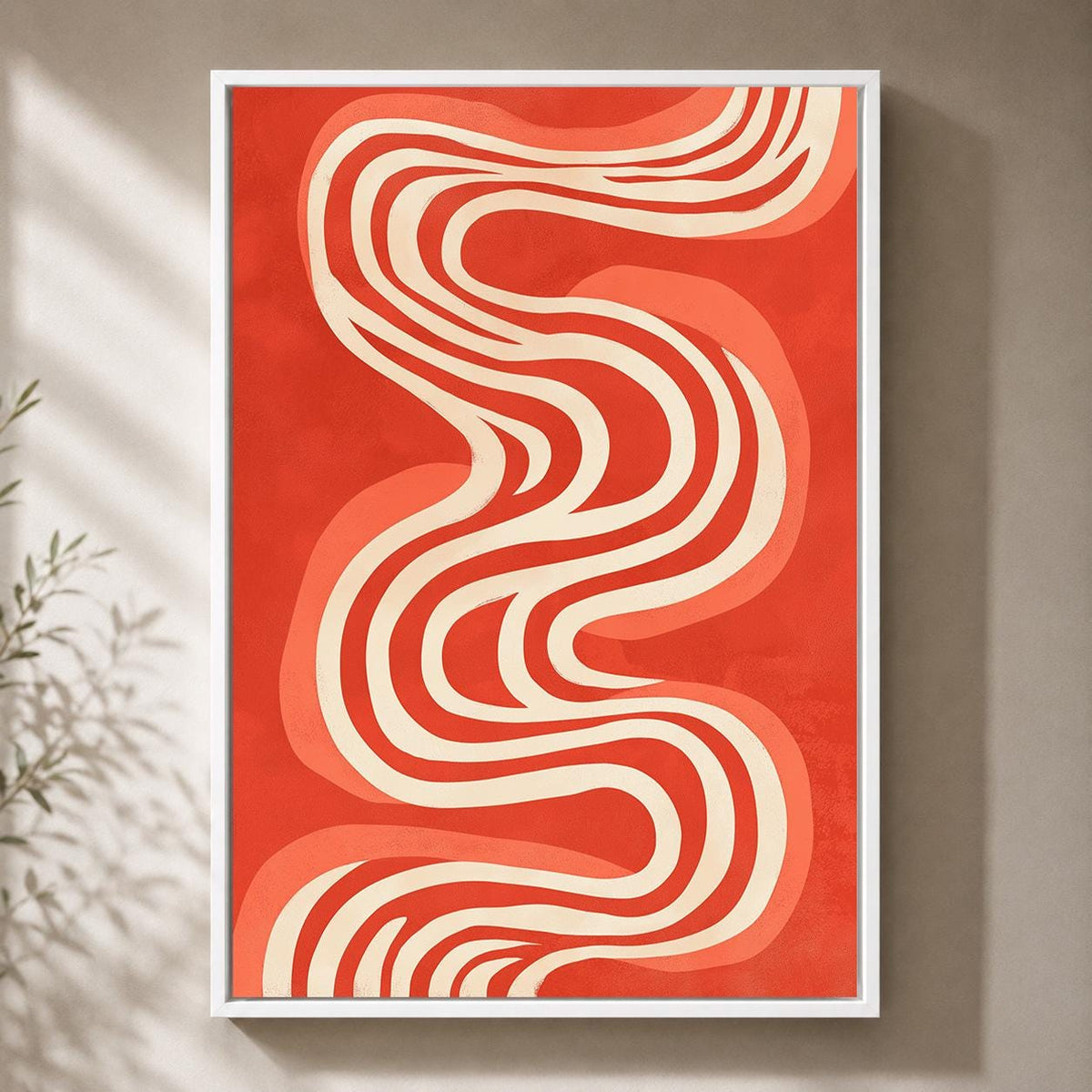 Retro Abstract Wavy Framed Canvas Art, Mid Century Modern Geometric Print, Framed Home Decor by The Wall Art Studio - phys...