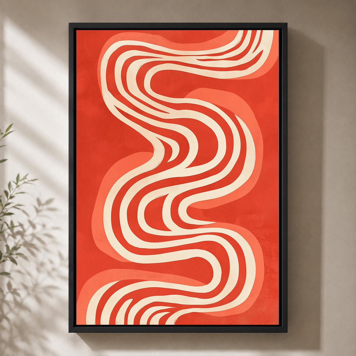 Retro Abstract Wavy Framed Canvas Art, Mid Century Modern Geometric Print, Framed Home Decor by The Wall Art Studio - phys...