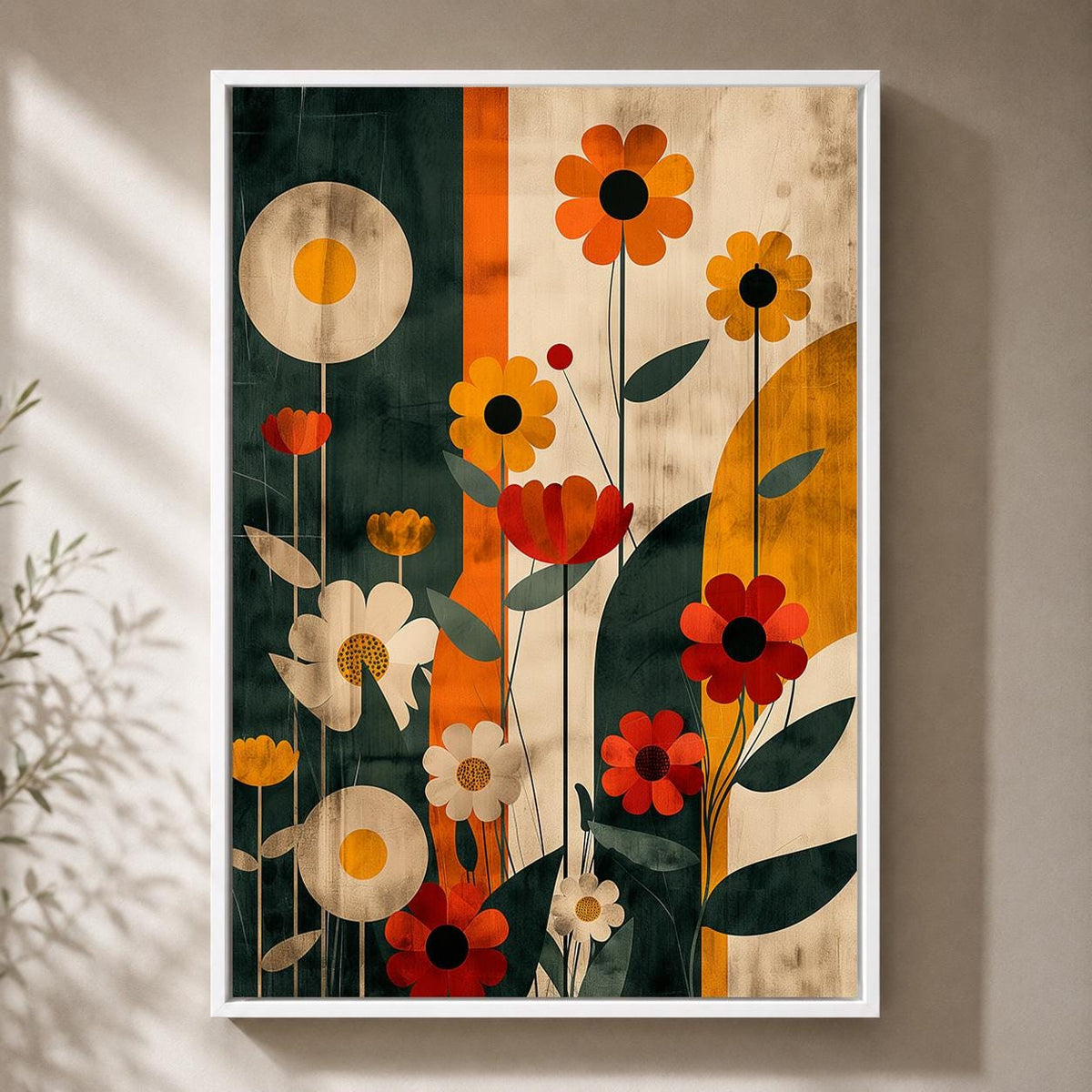 Retro Floral Framed Canvas Wall Art, Mid Century Modern Botanical Print, Scandinavian Artwork by The Wall Art Studio - phy...