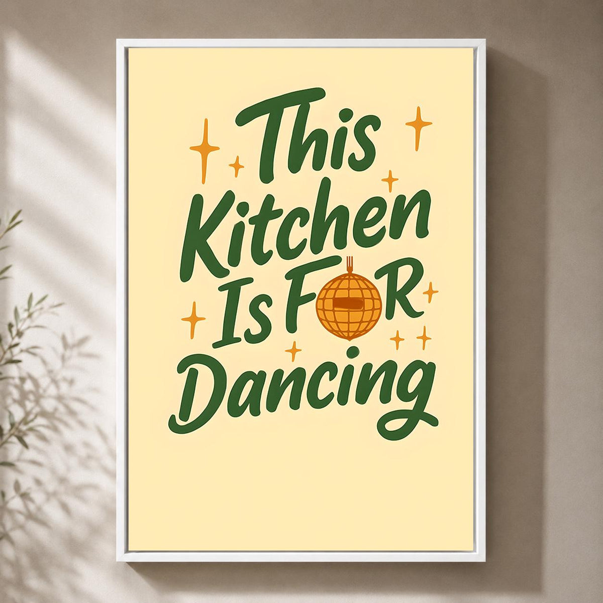 Retro Kitchen Dancing Quote Framed Canvas Art, Funky Typography Disco Decor by The Wall Art Studio - physical