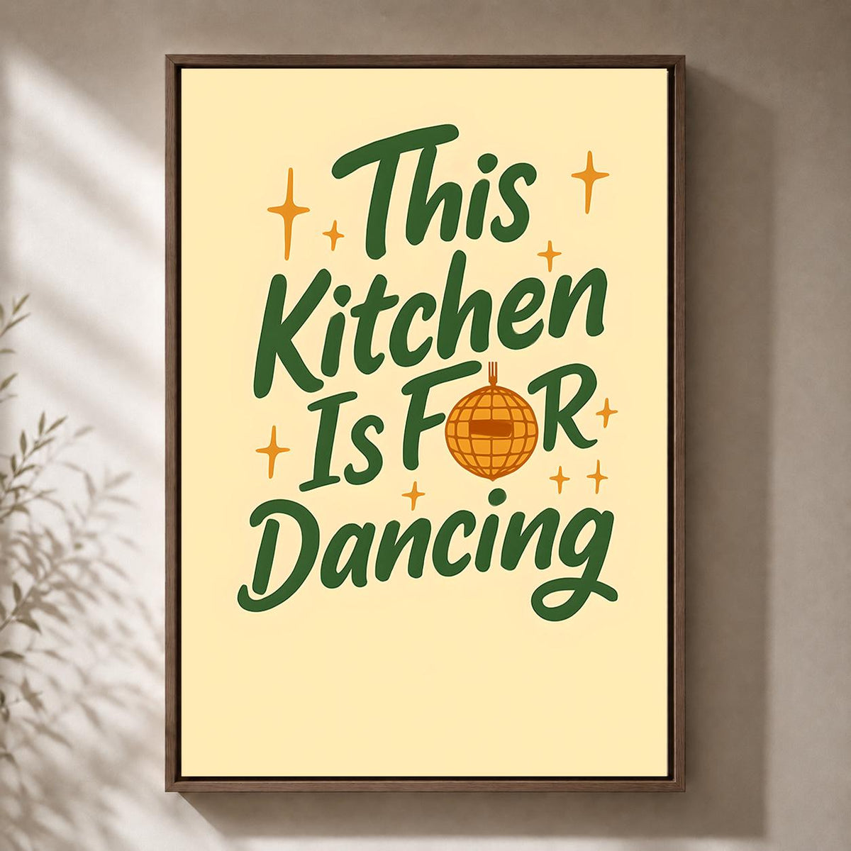 Retro Kitchen Dancing Quote Framed Canvas Art, Funky Typography Disco Decor by The Wall Art Studio - physical