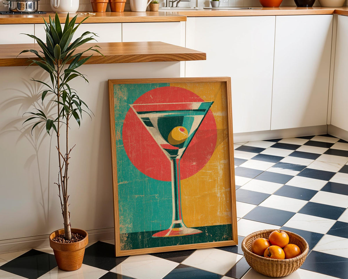 Retro Kitchen Print | Martini Wall Art | Vintage | Wine Print Wall | Retro Wine Wall Art Print | Mid-Century Modern Kitche...