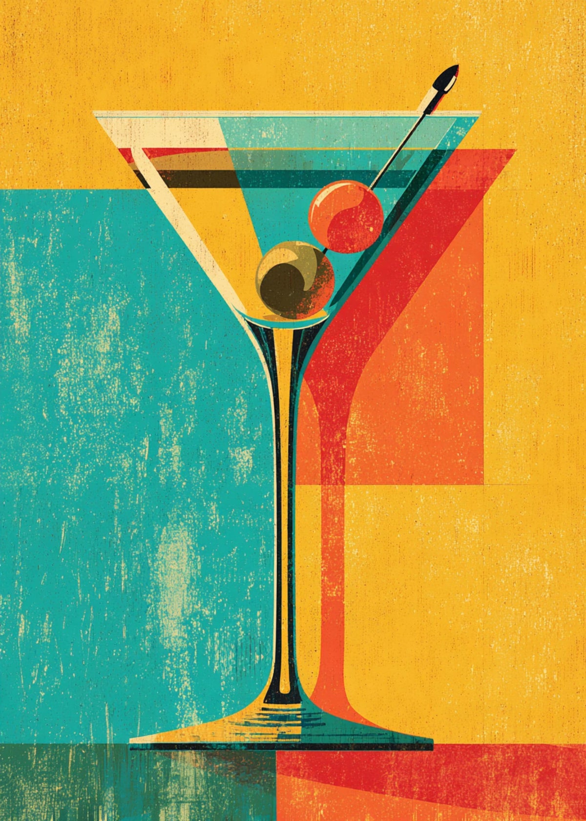 Retro Kitchen Print | Martini Wall Art | Vintage | Wine Print Wall | Retro Wine Wall Art Print | Mid-Century Modern Kitche...