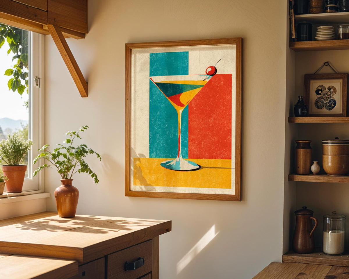 Retro Kitchen Print | Martini Wall Art | Vintage | Wine Print Wall | Retro Wine Wall Art Print | Mid-Century Modern Kitche...