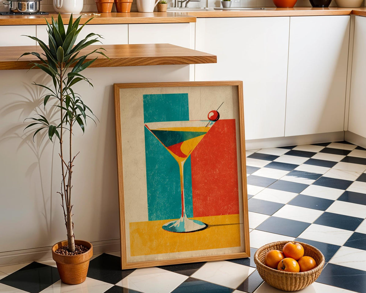 Retro Kitchen Print | Martini Wall Art | Vintage | Wine Print Wall | Retro Wine Wall Art Print | Mid-Century Modern Kitche...