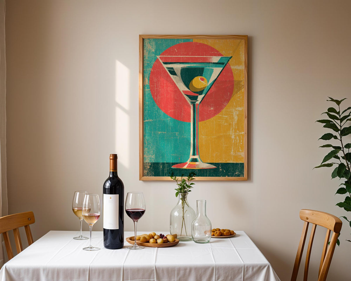 Retro Kitchen Print | Martini Wall Art | Vintage | Wine Print Wall | Retro Wine Wall Art Print | Mid-Century Modern Kitche...