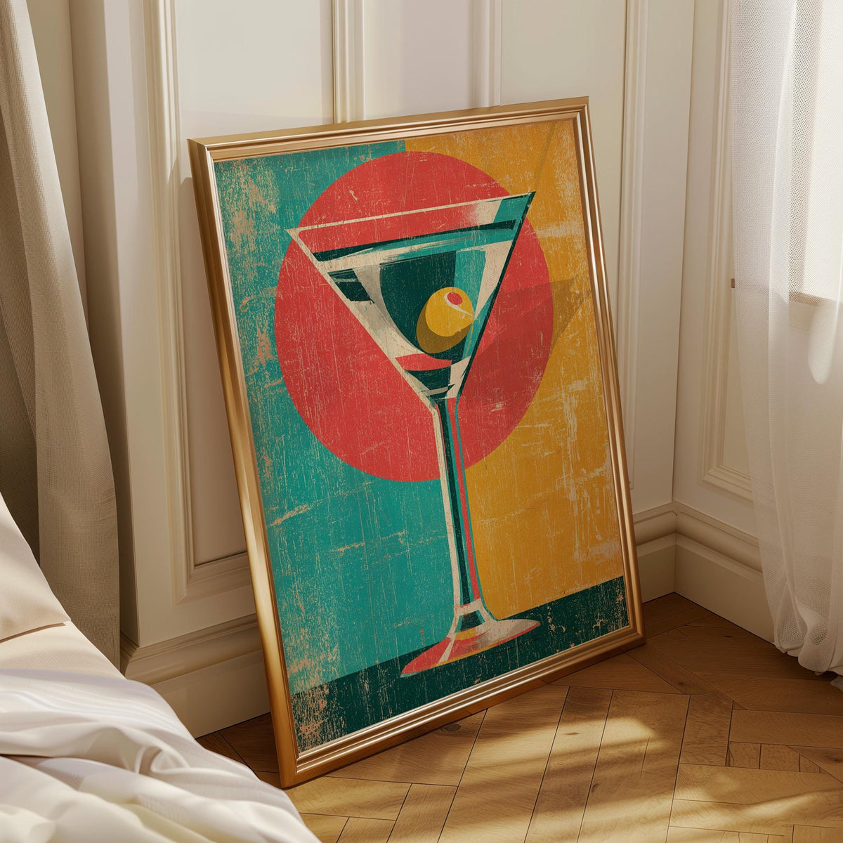 Retro Kitchen Print | Martini Wall Art | Vintage | Wine Print Wall | Retro Wine Wall Art Print | Mid-Century Modern Kitche...